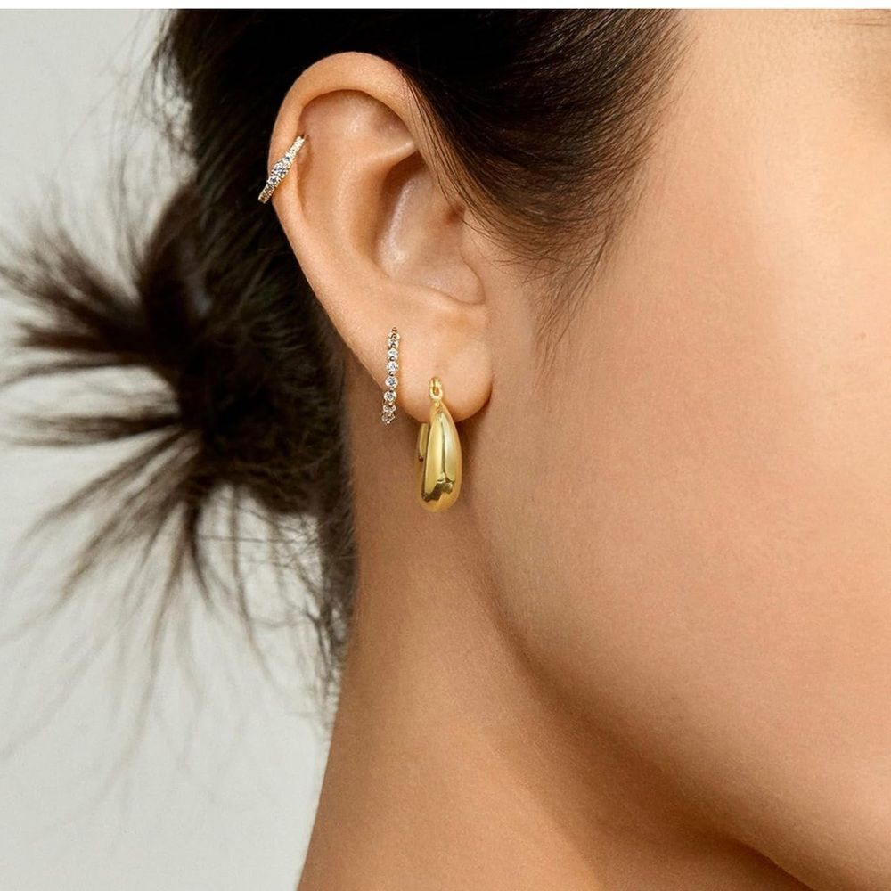 Gold 14k Gold Plated Huggie Hoop Earrings - Picture 5 of 5